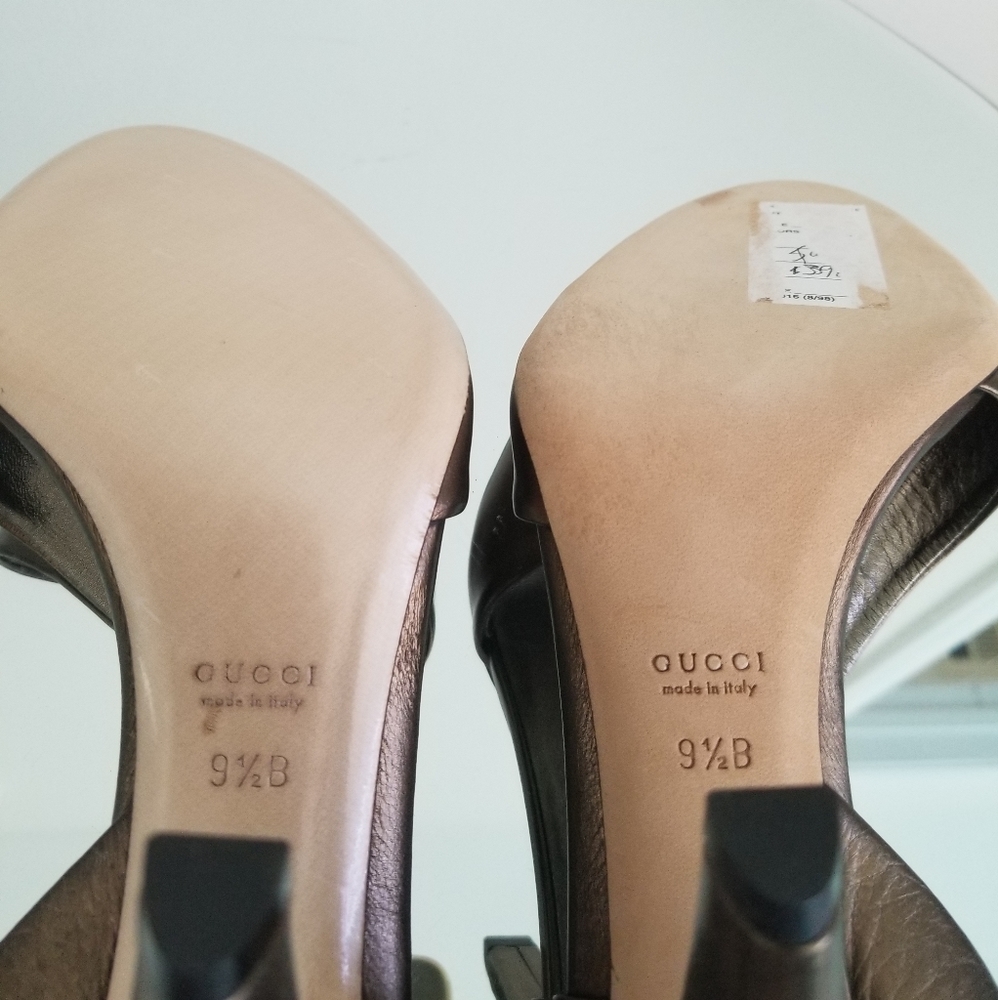 Gucci Bronze Hysteria Heel Sandals Leather 9.5 - Picture 7 of 9